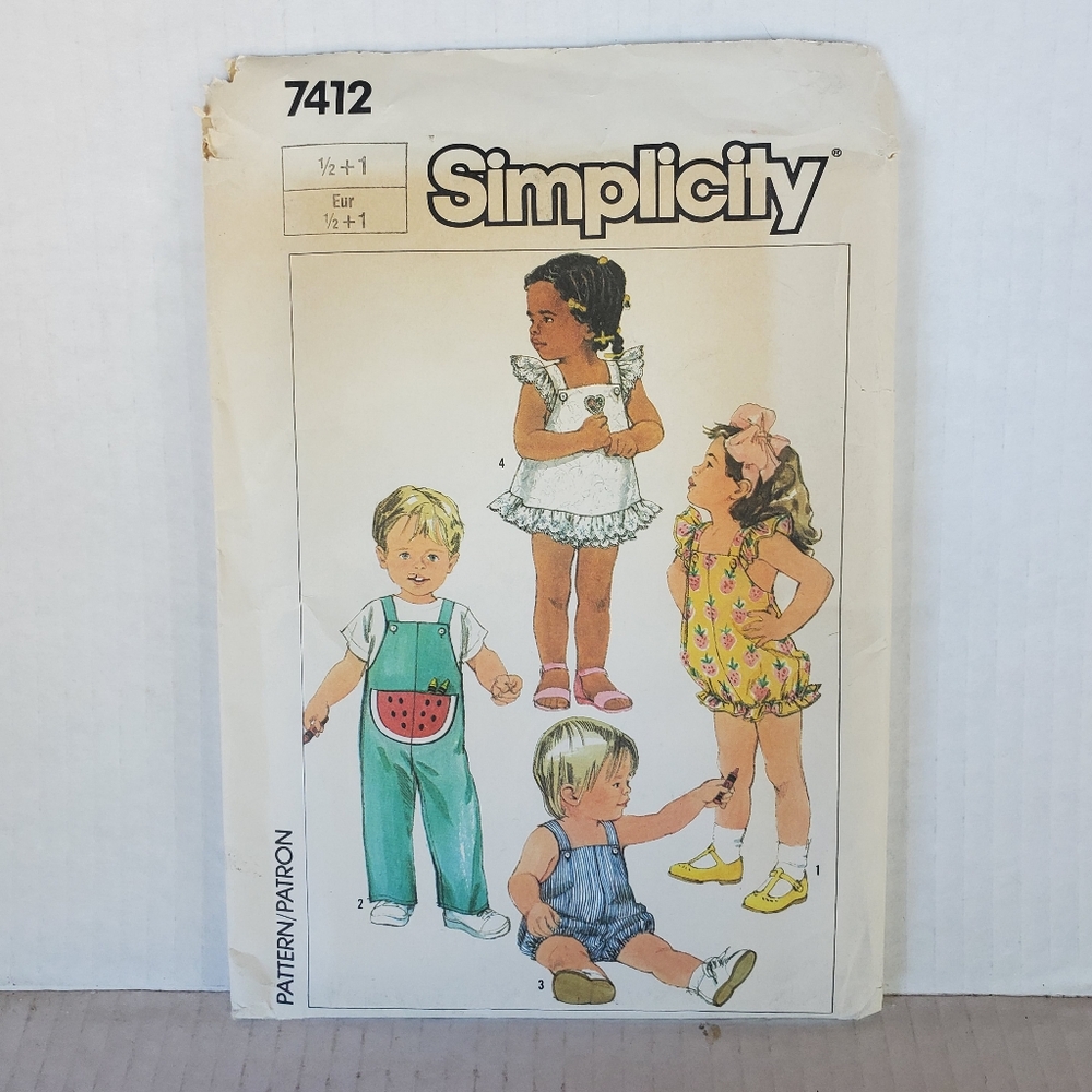 Vintage 80s  Simpicity Sewing Pattern 7412 Toddler Jumpsuit & Romper  - Uncut